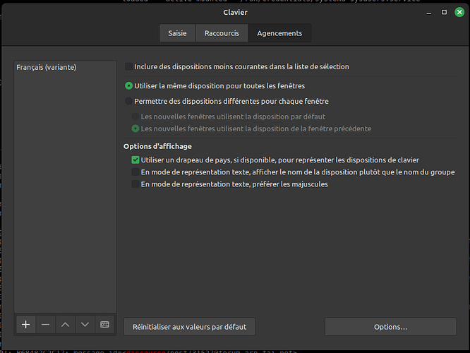 Capture d'écran de la fenêtre d'agencement clavier